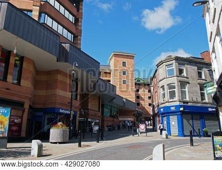 Rochdale, Greater Manchester, United Kingdom - 14 July 2021: People In The Pedestrian Center Of Roch
