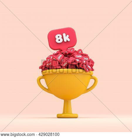 Thank You 8k Social Media Followers Celebration Trophy. 3d Render