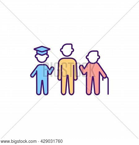 Stages Of Adulthood Rgb Color Icon. Early, Middle And Late Adult. Lifecycle Changes. Physical And Me