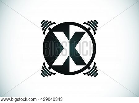 Initial X Monogram Alphabet With A Barbell. Lifting Vector Logo Design. Modern Vector Logo For Bodyb