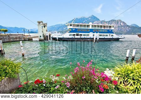 Ferry Port In Town Of Belaggio On Como Lake, Lombardy Region Of Italy