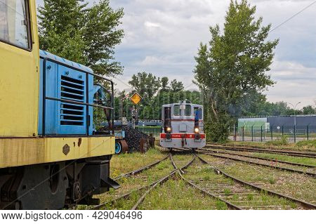 Neuf-brisach, France, June 27, 2021 : Ancient Locomotives At The Switch