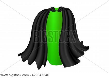 Black Cape On White Background. Halloween Satin Vampire Toxic Cloak . Vector Illustration