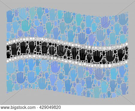 Mosaic Waving Botswana Flag Designed Of Upwards Vote Arm Items. Vector Vote Mosaic Waving Botswana F