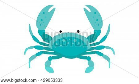 Sea Crab. Green Cartoon Crab With Claws. Abstract Vector Illustration Of Oceanic Creature. Turquoise