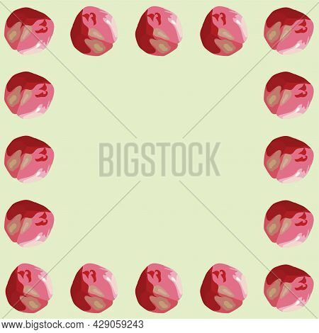 Decorative Frame Made Of Fruits, Apple, Peach. Vector Stock Illustration Isolated On White Backgroun