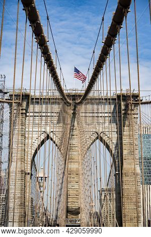 View Of The Broklyn Skyline As Seen From The Brooklyn Bridge.