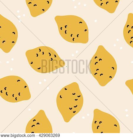 Seamless Pattern With Lemons. Vector Illustration. Vitamin C, Fruit Concept.