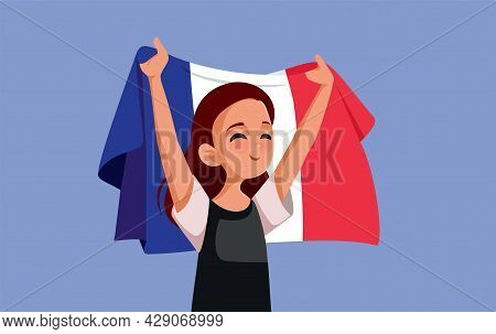 French Woman Holding National Flag Vector Cartoon