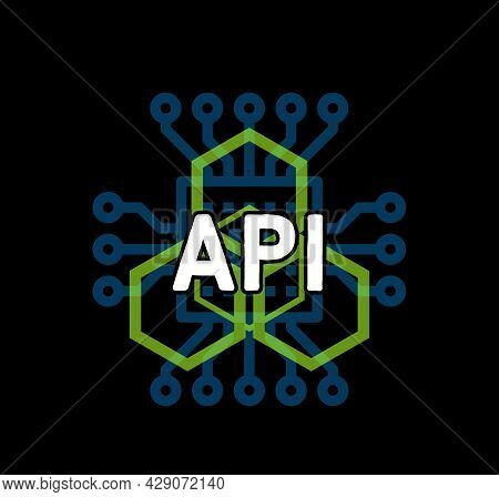 Text Api, Application Programming Interface With Software Integration Smple Icon Illustration.