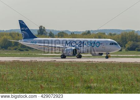 Zhukovsky, Russia - August 30, 2019: New Russian Medium-haul Passenger Aircraft Ms-21 (onboard 73053