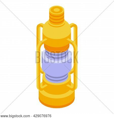 Kerosene Lamp Icon Isometric Vector. Old Lantern. Fire Flame