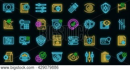 Control Icons Set. Outline Set Of Control Vector Icons Neon Color On Black