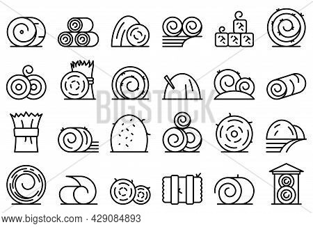 Bale Of Hay Icons Set Outline Vector. Agriculture Hay Bale. Dried Haystack