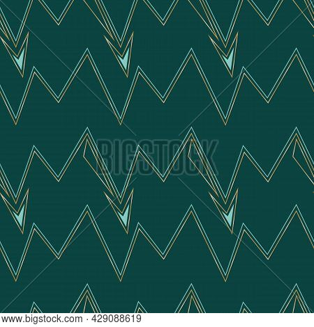 Vector Golden Teal Chevrons Dark Seamless Pattern