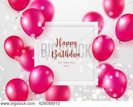 Elegant Rose Pink Ballon And Sqaure Frame Happy Birthday Celebration Card Banner Template Background