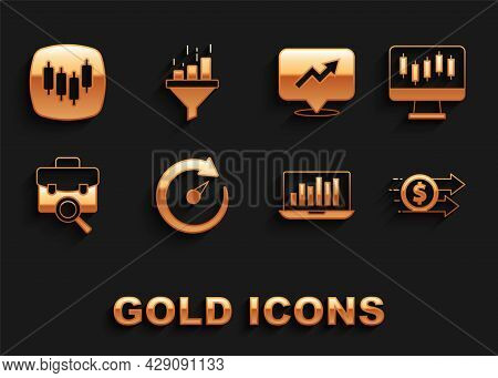Set Digital Speed Meter, Stocks Market Growth Graphs, Financial Dollar, Laptop With Chart, Work Sear