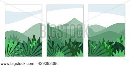 Nature And Landscapes. Set Of Creative Posters For Design. Abstract Illustrations Of Thicket, Bushes