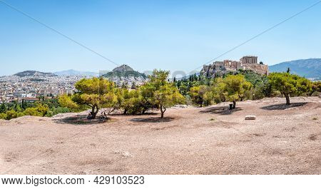 View Of The Athens Skyline From The Pnyx, The Historic Hill In The Capital Of Greece. The Acropolis 