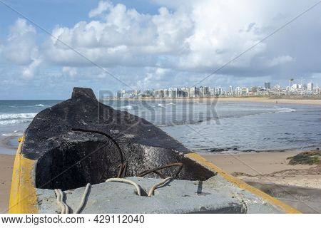 Old Fishing Canoe Docked At Boca Do Rio Beach.