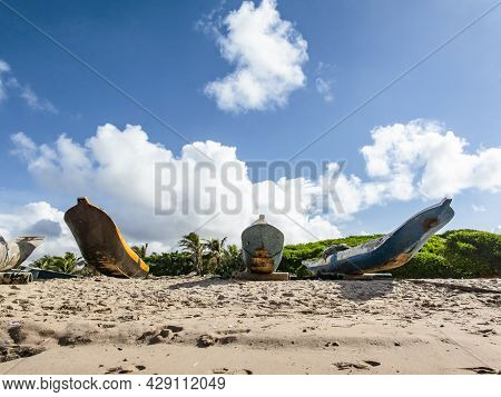 Old Fishing Canoe Docked At Boca Do Rio Beach.