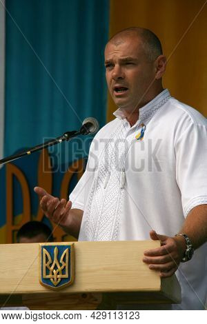 Lutsk, Ukraine - August 24 2012: People's Deputy Of Ukraine Ihor Palytsia Delivers A Speech During T