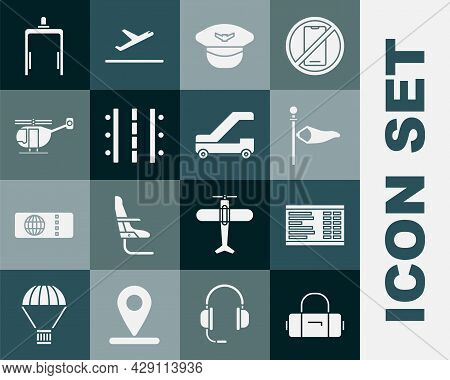 Set Suitcase, Airport Board, Cone Meteorology Windsock Wind Vane, Pilot Hat, Runway, Helicopter, Met