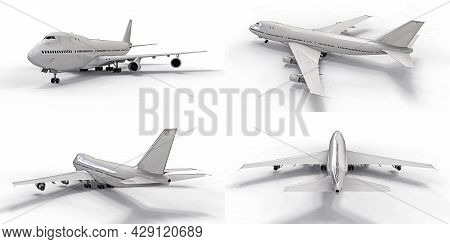 3d Illustration. Large Passenger Aircraft Of Large Capacity For Long Transatlantic Flights