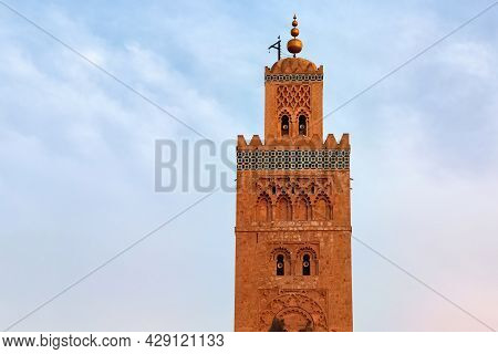 Koutoubia Mosque In The Medina Quarter Of Marrakesh, Morocco. It Is Largest Mosque In Town And Locat