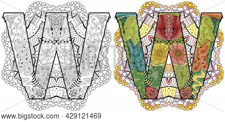 Hand-painted Art Design. Adult Anti-stress Coloring Page. Black And White Hand Drawn Illustration Ma