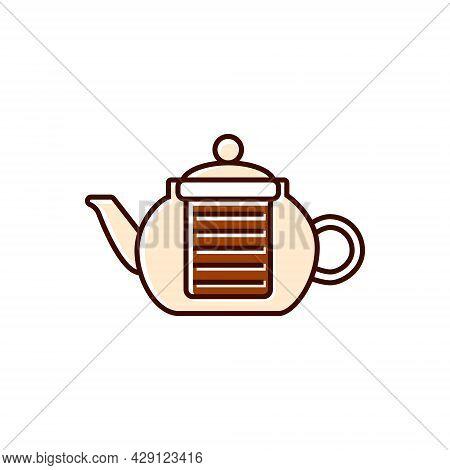 Coffee And Tea Glass Kettler Flat Icon. Teapot, Brewer. Coffee Shop Professional Tool. Color Filled 