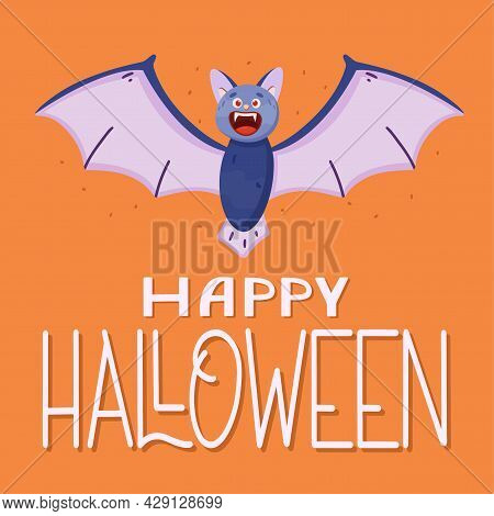 Bat In Cartoon Style. Happy Halloween Concept. Vector Illustration