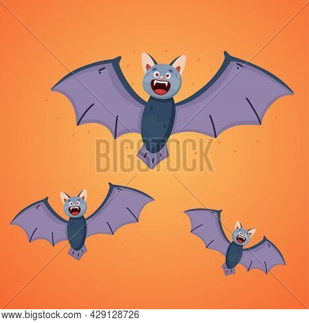 Funny Bats For Halloween. Halloween Concept. Vector Illustration