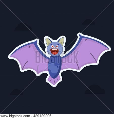 Bat In Cartoon Style. Halloween Concept. Vector Illustration In Flat Style
