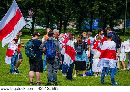 August 07, 2021, The Hague, Netherlands, Belarusian Protestors On The Peaceful Meeting Demand Freedo