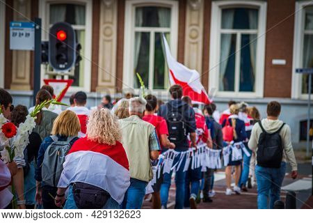 August 07, 2021, The Hague, Netherlands, Belarusian Protestors On The Peaceful Meeting Demand Freedo
