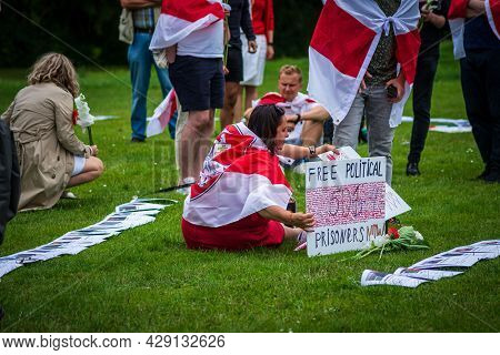 August 07, 2021, The Hague, Netherlands, Belarusian Protestors On The Peaceful Meeting Demand Freedo