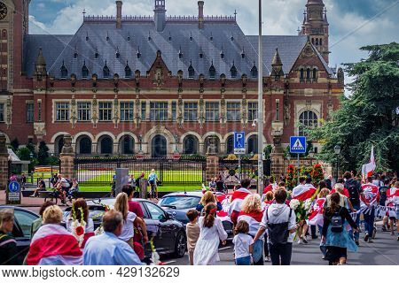 August 07, 2021, The Hague, Netherlands, Belarusian Protestors On The Peaceful Meeting Demand Freedo