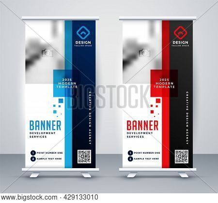 Stylish Roll Up Standee Banner Design Vector Illustration