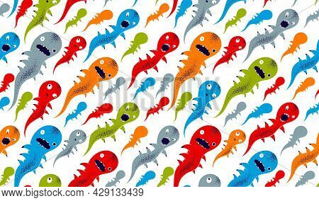 Scary Horror Monsters Seamless Vector Textile Pattern, Beasts Creatures Endless Wallpaper, Stylish B