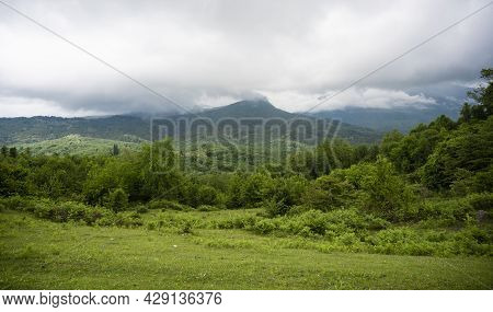 Beautiful Mountains In The Clouds In The Republic Of Abkhazia