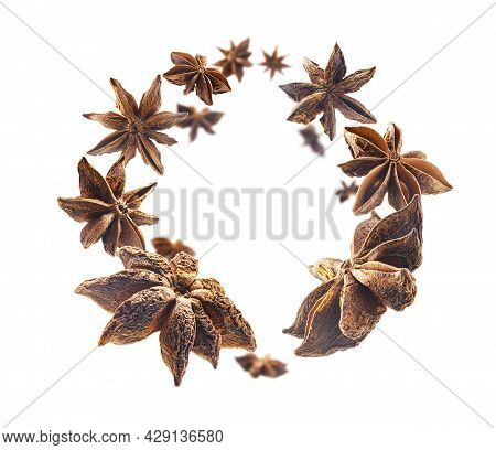 Anise Stars Levitate On A White Background