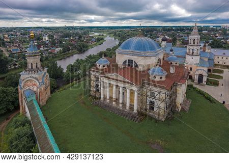 Old Borisoglebsky Cathedral In Novotorzhsky Borisoglebsky Monastery On A Cloudy July Day. Torzhok, R