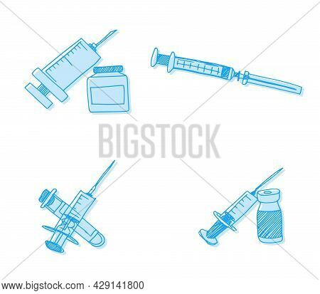 Doodle Syringes Compilation Blue Drawing. Sketch New Vers