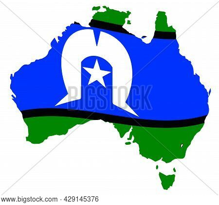 Outline Map Of Australia And Flag Of The Torred Straits Set Over A White Background