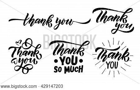 Hand Sketched Thank You Lettering Typography. Handwritten Inspirational Quote Thank You