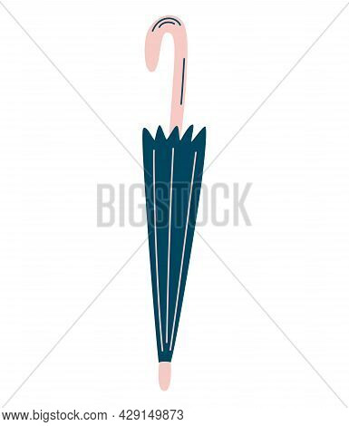 Closed Umbrella. Autumn Accessory. Vintage Umbrella. Rain Protection. Cartoon Flat Vector Illustrati
