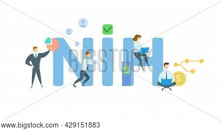 Nih, Not Invented Here. Concept With Keywords, People And Icons. Flat Vector Illustration. Isolated 