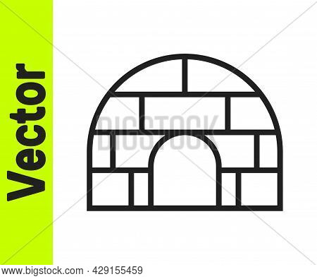 Black Line Igloo Ice House Icon Isolated On White Background. Snow Home, Eskimo Dome-shaped Hut Wint