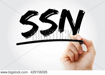Ssn - Social Security Number Acronym With Marker, Concept Background